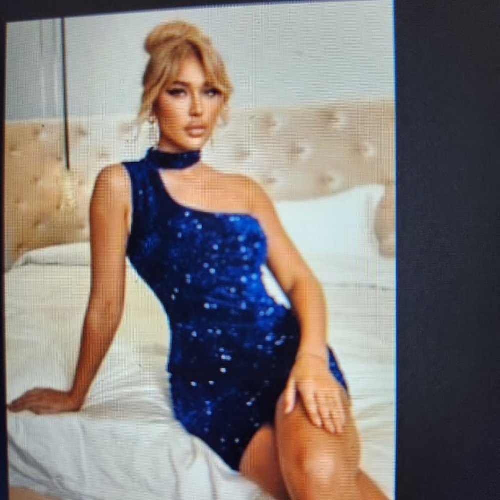 Sequin Blue One Shoulder Prom Dress
